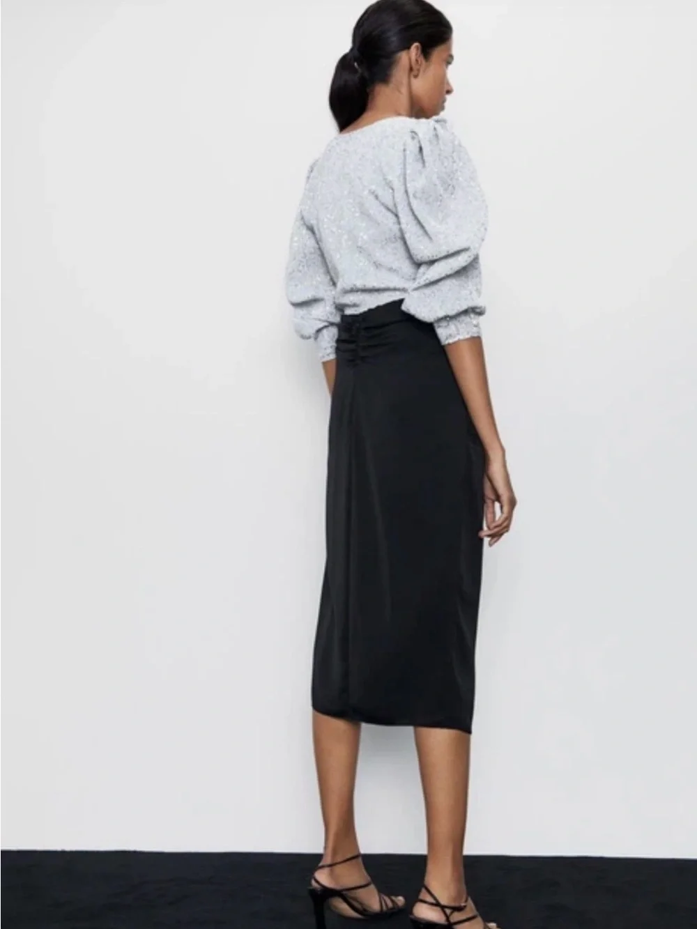 ZARA Women's Gathered Satin Midi Skirt w/ Side Thigh Slit Sz XL REF2157/244/800
